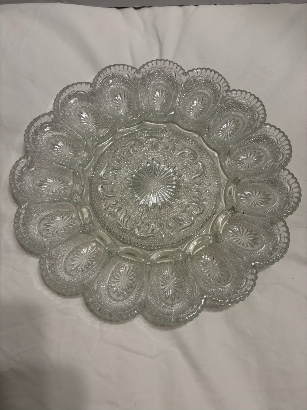 Vintage Brockway Glass Concord Deviled Egg Plate Sm Chip/Bottom 15 Egg Capacity